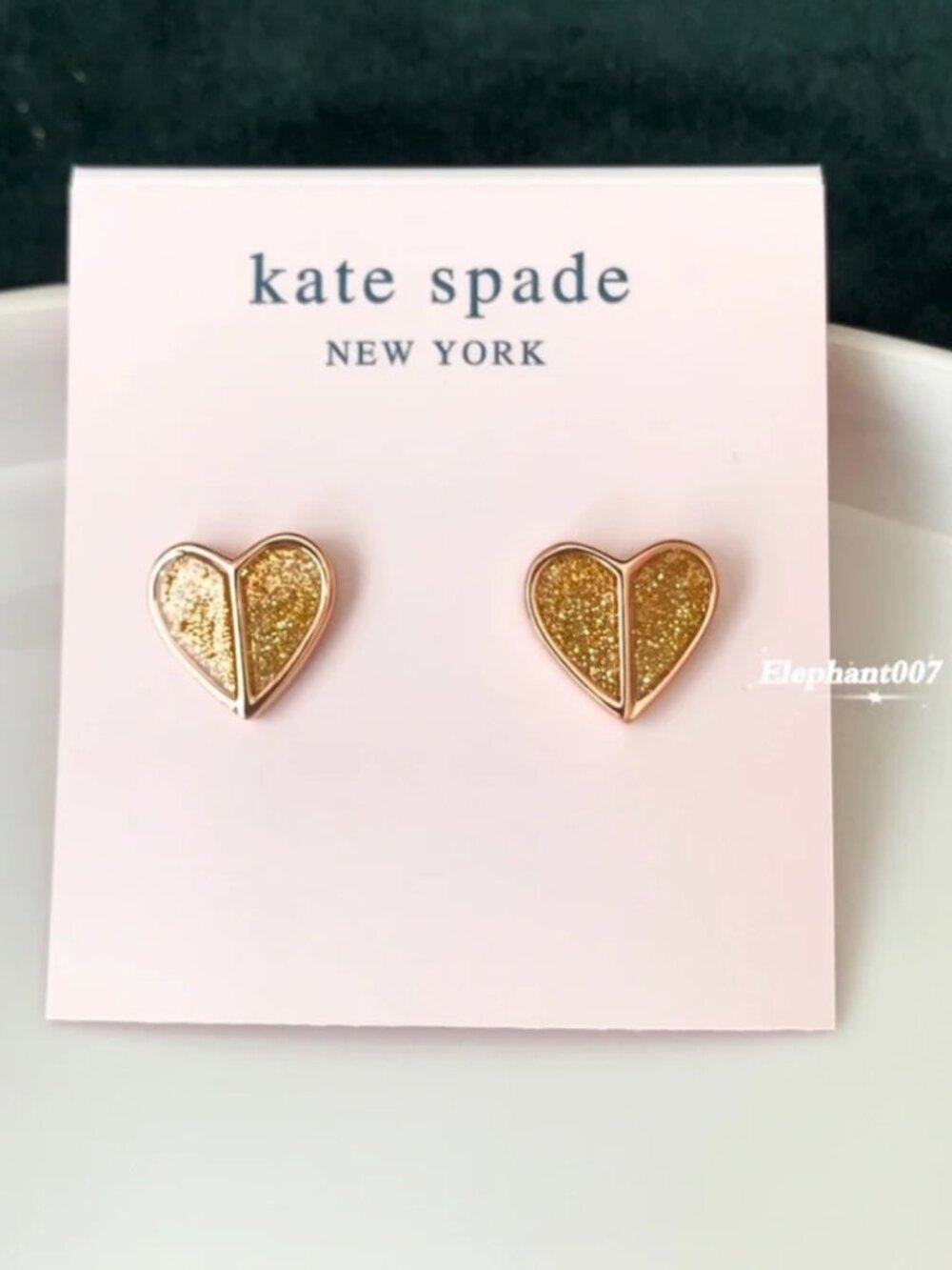 Kate Spade Gold Glitter Heart Stud Earrings Dainty Romantic Earrings